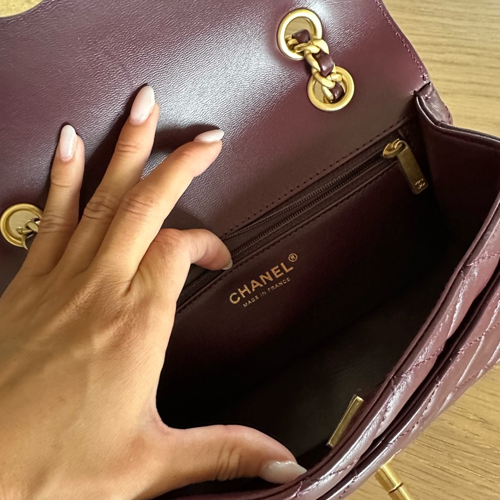 SOLD- Chanel Burgundy small Flap Bag Lambskin - Picture 10 of 14